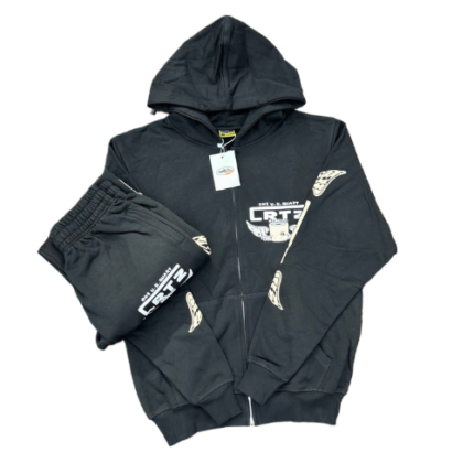 Corteiz Gasolina Black Zip-Up Tracksuit